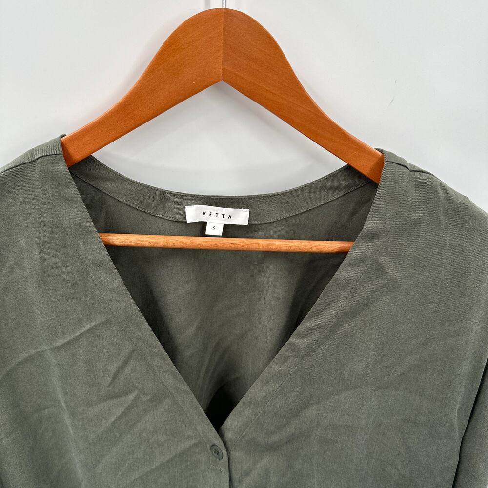 VETTA Tencel Button Down The Boyfriend Shirt Dress in Olive Green // S - Picture 7 of 15
